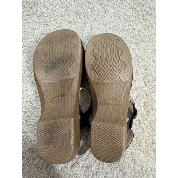 Dansko Season Black Leather Wood Grain Ankle Strap Open Sandals Size EU 40 US 10 - Picture 10 of 13